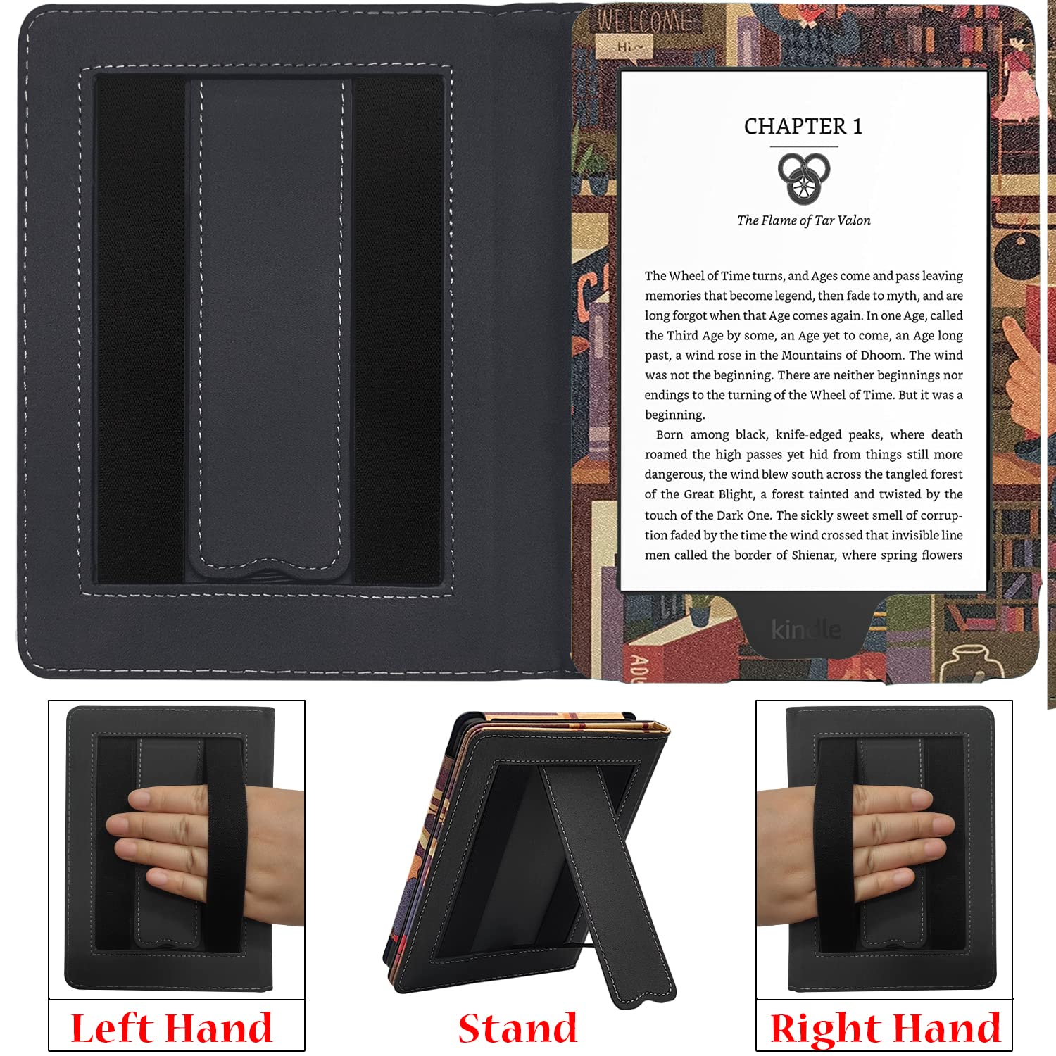 Stand Case for 6 inch Kindle (12th/11th/10th/8th Generation, Model No RS23CV/C2V2L3 / J9G29R / SY69JL) Cover with Auto Sleep/Wake & Double Hand-held Magneitc Closure (Public Library)
