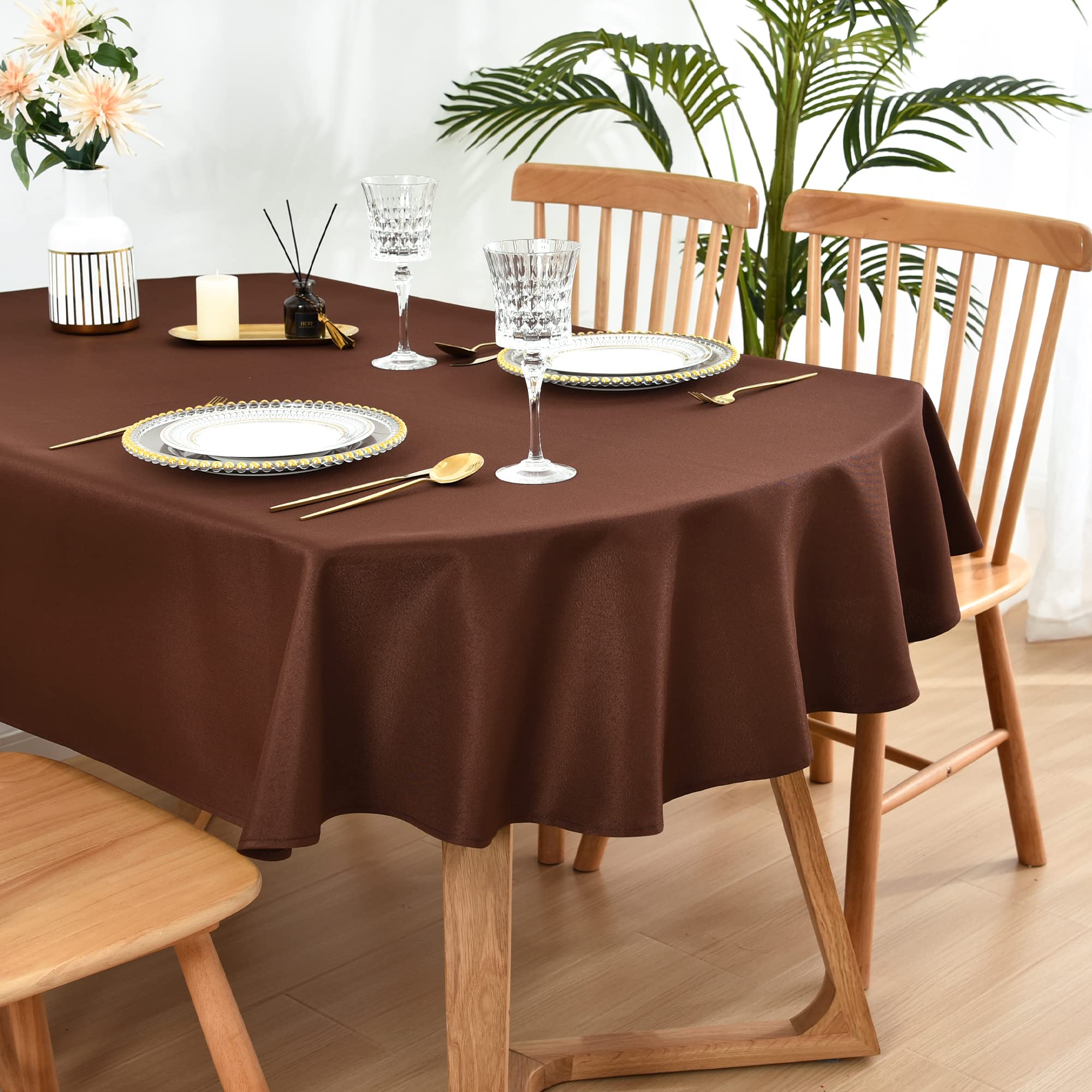 Wolkemer Oval Tablecloth 60 x 84 Inch Washable Fabric Table Cloth Solid Chocolate Table Cover for Dining Wedding Party Banquet Tabletop Decoration