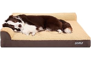 JOYELF Orthopedic Dog Bed for Large Dogs, L-Shaped Foam Sofa Bed, Bolster Waterproof Pet Bed with Removable Washable Cover and Nonskid Bottom, Durable Dog Bed Couch for Dogs - Coffee