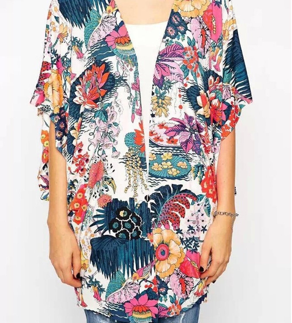 Relipop Women's Sheer Chiffon Blouse Loose Tops Kimono Floral Print Cardigan - Image 4