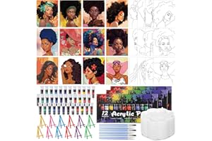 Sherr 108 Pcs 12 Set Pre Drawn Canvas Painting Kit 8'' x 10'' Sip and Paint Kit Gift for Adults Pre Printed Canvas DIY Art Party Supplies for Birthday Adults Date Night Party Team Building(Lady)