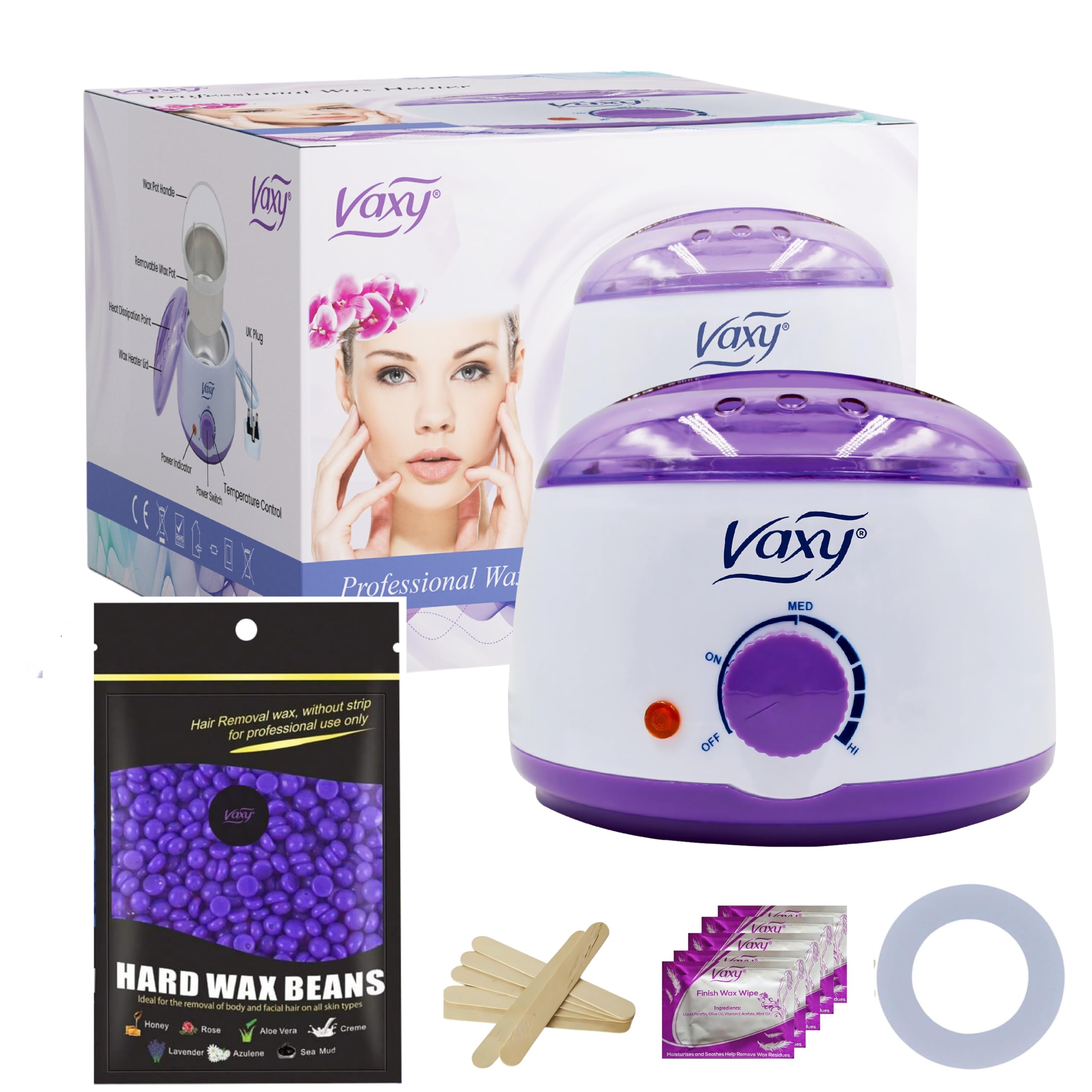 Wax Warmer, Hair Removal Waxing Kit, Electric Pot Heater Melts with Accessories. Painless Rapid Waxing of Face, Body, Bikini Area, Total Home Waxing Solutions for Men & Women by Vaxy (Lavender) โ image 1
