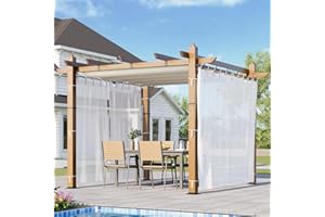 GUSTOWAVE 10x10 Ft Outdoor Pergola Aluminium Pergola with Retractable Roof & Side Mesh Screen, Upgraded Faux Wood Grain Modern Metal Patio Gazebo for Deck, Backyard Garden, Porch, Grape Trellis, Beige + White