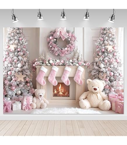 Amazon.com : Zliisang 7x5ft Pink Christmas Fireplace Backdrop for