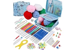 LUNARM Crochet Kit for Beginners with Crochet Yarn, 97 Pieces Knitting Kit with Full Size Ergonomic Crochet Hooks and Knittin