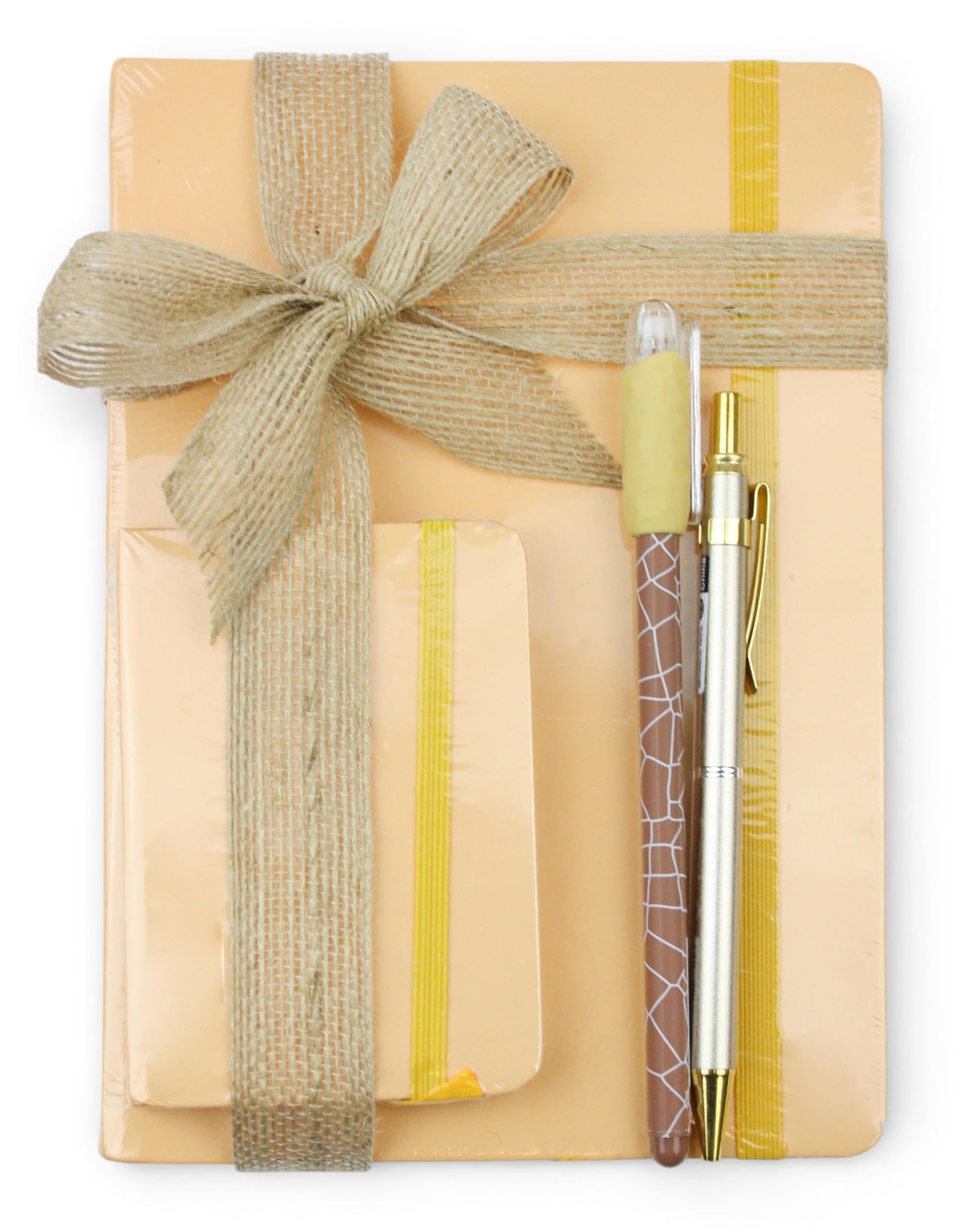 Emartbuy Cool Stationery Unique Gift Set with Pastel A5 and A7 Notebook Journal Gel Pen Pencil in Ribbon - Peach