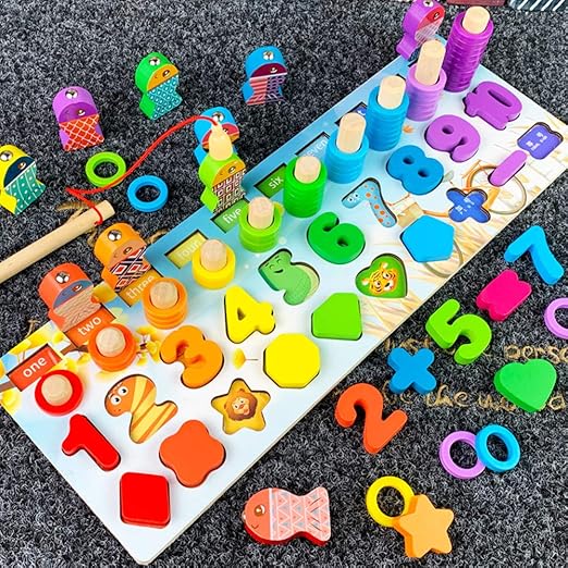 Amazon Jeu Peche A La Ligne Ysimee Jeu de pêche Magnétique en Bois,5-en-1 Jouet de Peche a La Ligne