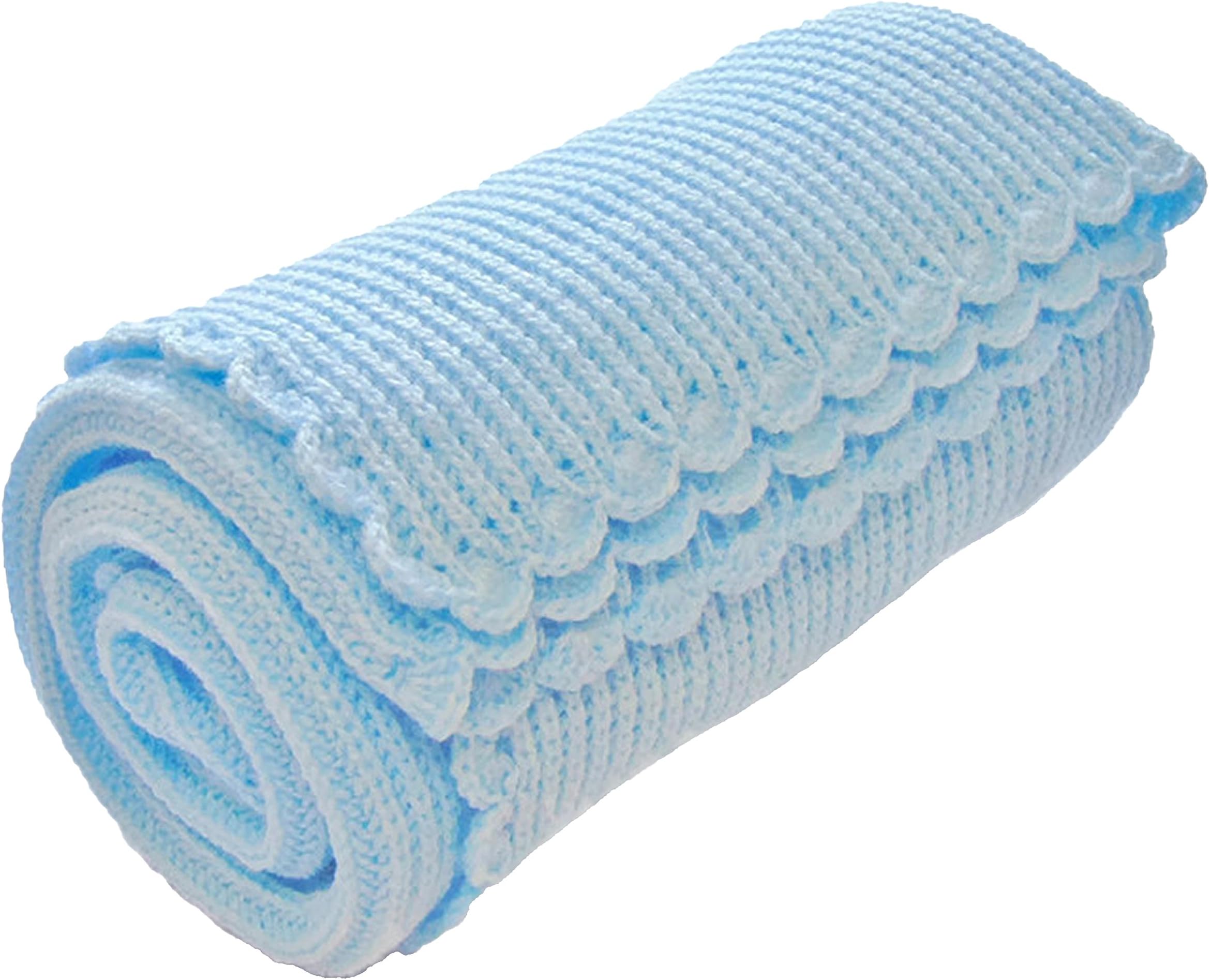 The Knit Wit - Handmade Soft Knitted Cellular Baby Blanket - Extra Large Blue