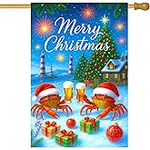 IVN Christmas Holiday Garden Flag Crab Flag 28 x 40 Inch Double Sided Santa Hats Christmas Gifts Lighthouse Tree Decorative Yard Outdoor Seasonal Rustic Decor
