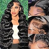Smabuity 13x6 Body Wave Lace Front Wigs Human Hair Pre Plucked, 180% Density HD Transparent Glueless Lace Frontal Wigs with Baby Hair for Women, 26 Inch