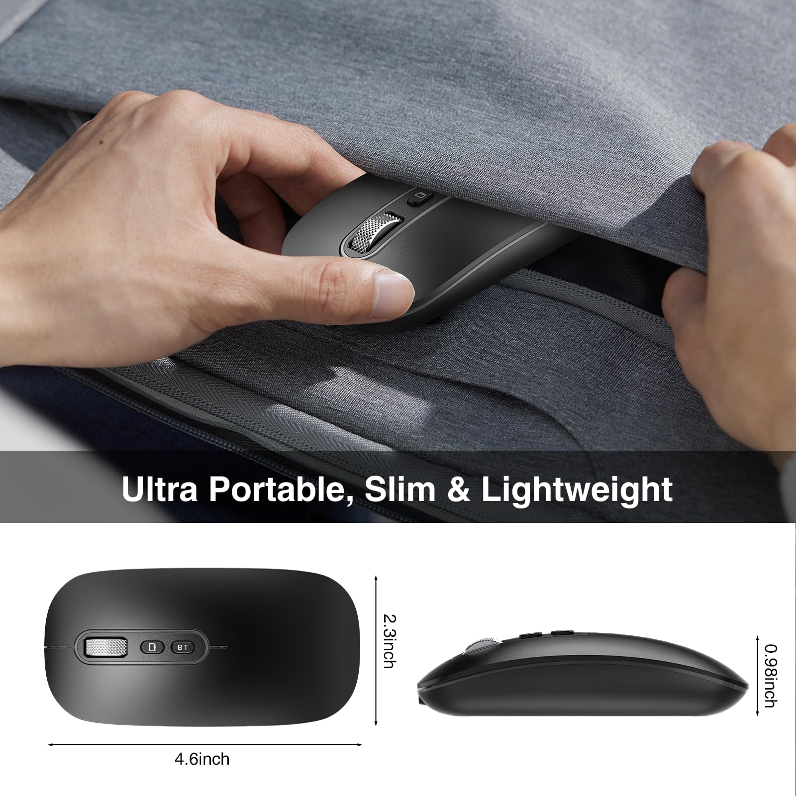cimetech Bluetooth Maus 5.1+2.4G Dual Aufladbar Leise Slim für Mac/PC/iPad 4