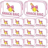Sunnymove 12 Pcs Softball Party Favors Pink Softball Bow Snack Bags Sport Gifts for Girls Women Makeup Bag Bulk Clear PVC Cosmetic Case Travel Handbag for Team Gift Party Favors, 7.87 x 5.9 x 2.36''