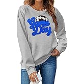 YALUCOR Women Football Sweatshirt Gameday Pullover Shirt Casual Football Mom Tops Hoodie Football Season Chenille Patch Tops