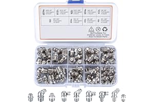 YOUYIDUN - 60Pcs Metric Grease Fittings Kit,Straight and Angled Grease Zerk Kit, M6 M8 M10 180 45 90 Degree Hydraulic Grease Zerk Assortment for Angled Grease Guns Mechanical Component Lubrication