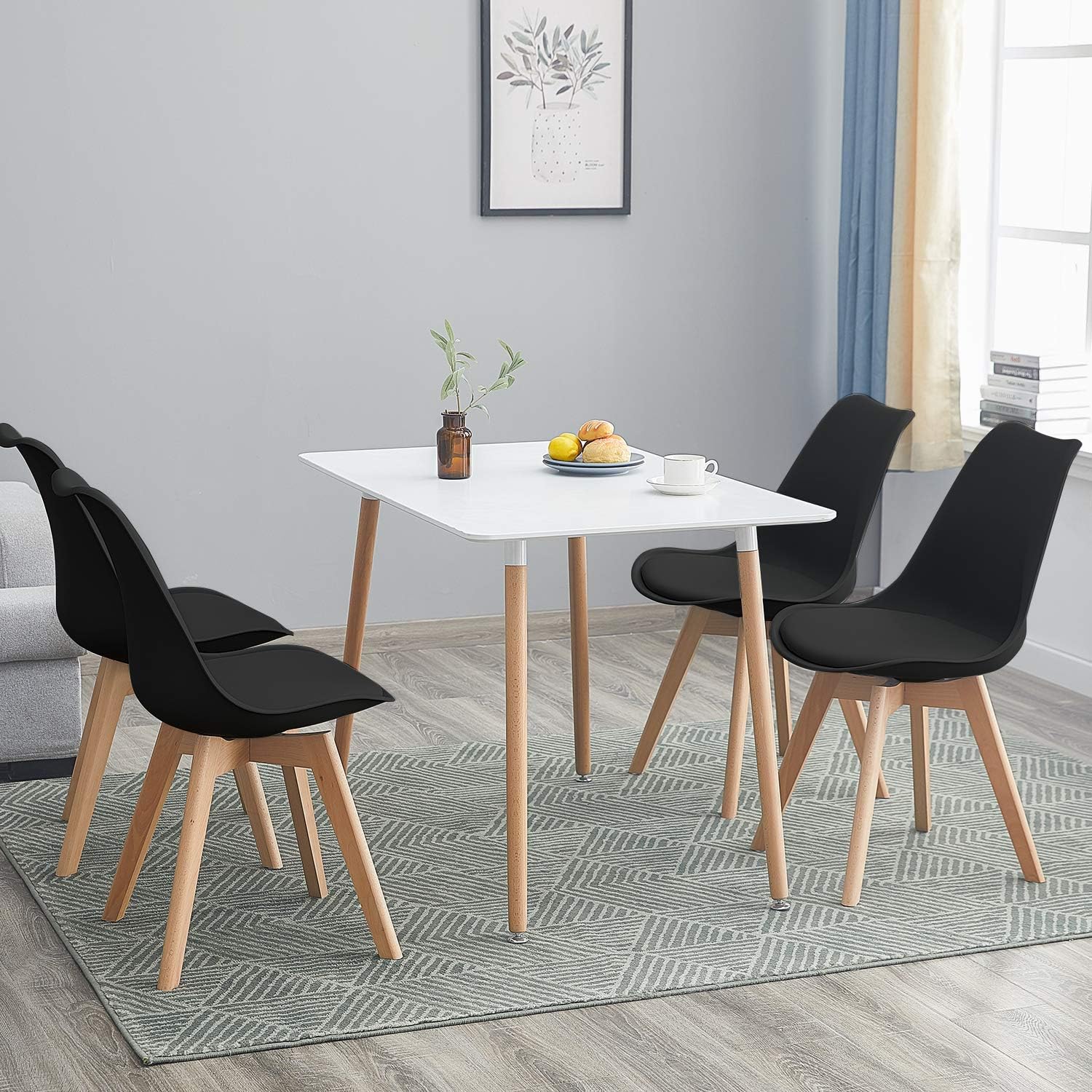 Noir Retro Chaise De Bureau Avec Pieds En Bois De Hetre Massif Eggree 1 X Chaise Salle A Manger Scandinaves Chaise Rembourree De Cuisine Cuisine Maison Chaises