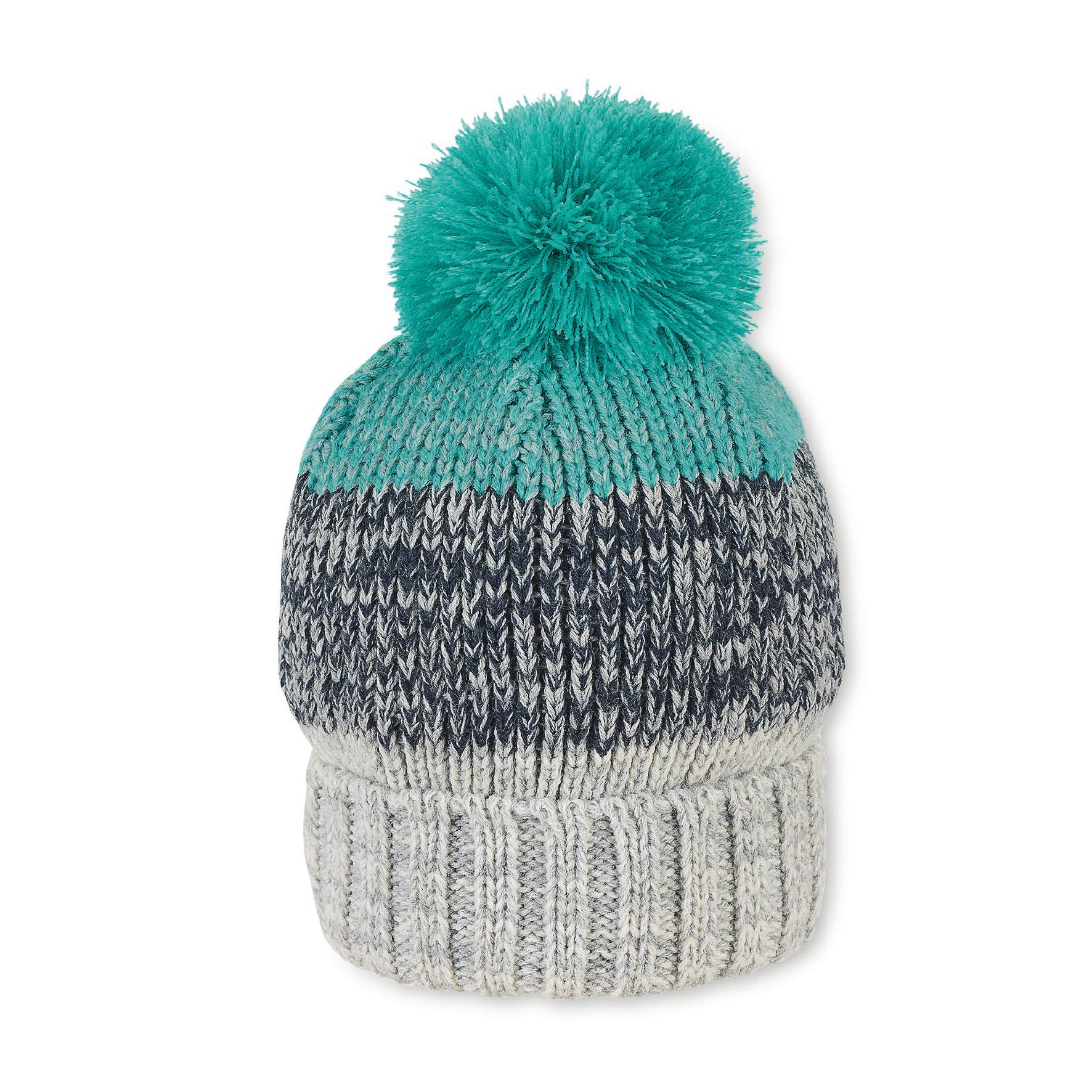Sterntaler Boys' Knitted Cap with Envelope and Blue Pompon, Age: 12-18 Months, Size: 49 cm, Turquoise/Grey