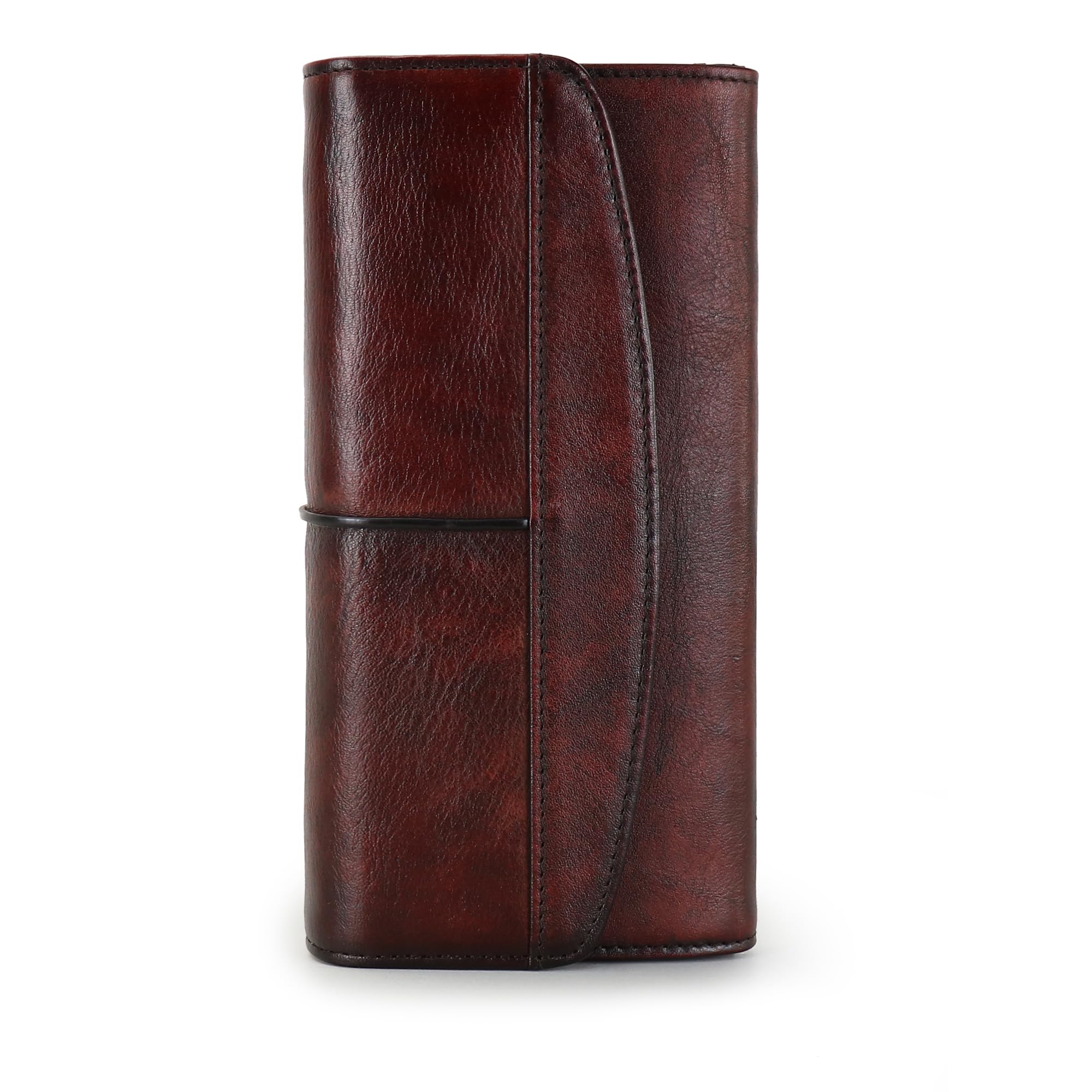 LETEULO Women's Wallets Leather Handmade Dip Dye Long Section Coffee