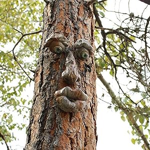 TOTAMALA Easter Tree Monsters Outdoor Bark Ghost Face Tree Faces Decor Glow Eyes in Dark Fun Old Man Tree Sculpture Outdoor Yard Art Garden Decorations (A)
