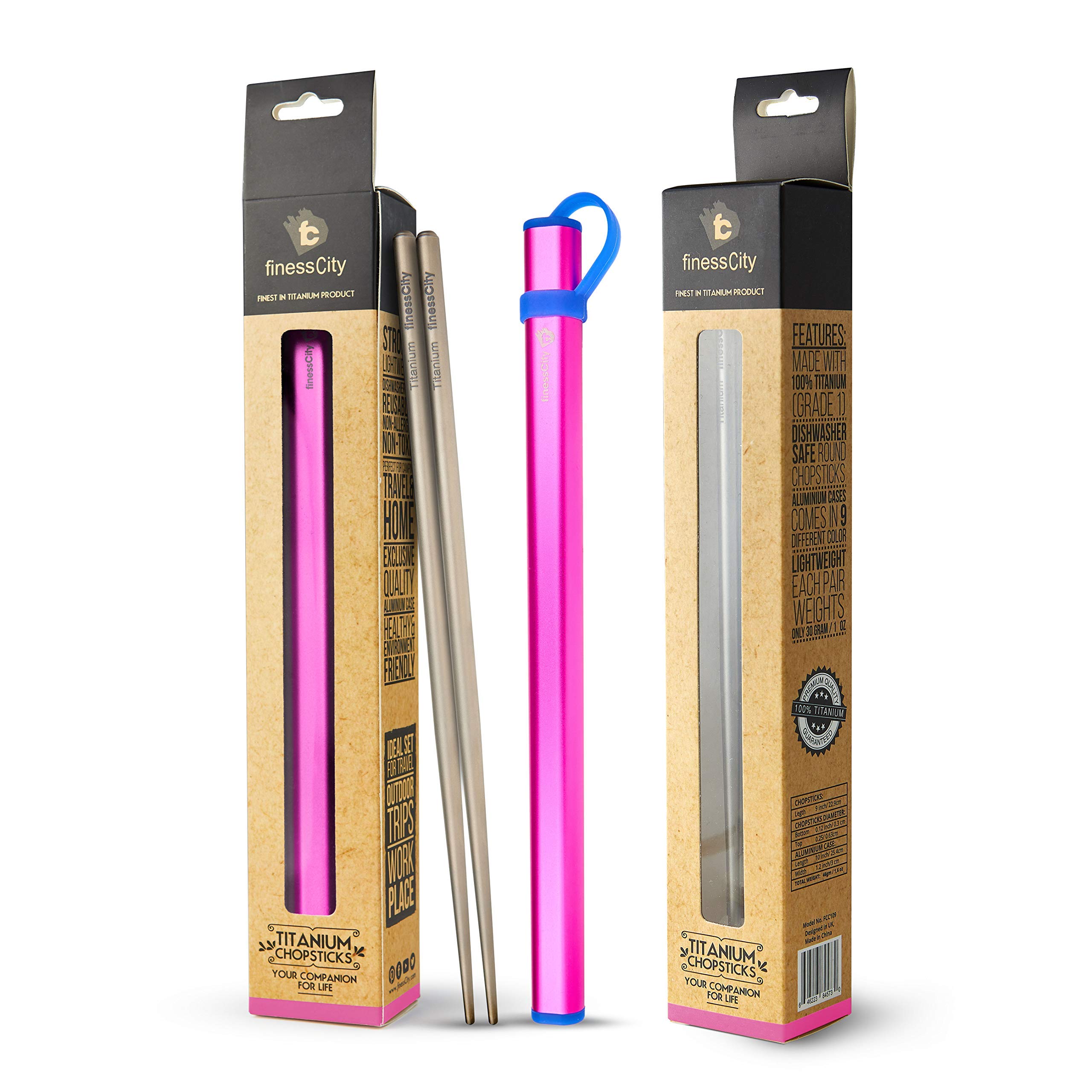 Titanium Chopstick, Super Strong Pair of Chopsticks, (Ti) Titanium Chopsticks Ultra Lightweight Comes with Aluminium Case (Pink)