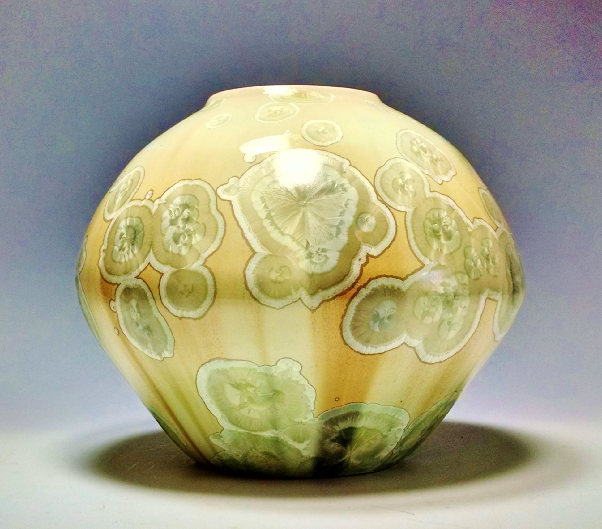 Handmade Ceramic Vase Crystalline Glaze Pottery Celadon Green White