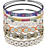 Teenitor 6CS Elastic Headbands for Women, Rhinestone Beaded Women Headbands, Vintage Jewelry Hairbands for Girl, Hair Accessories 20-26.8’’ Multi-color