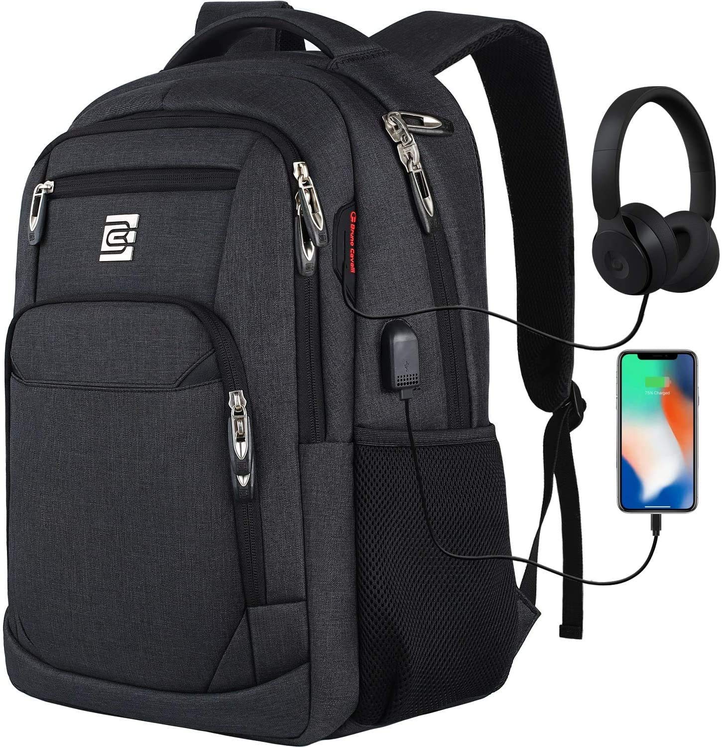 marcello Laptop Backpack with USB Charging&Headphone Port,Anti-Theft Business Backpack with Padded Shoulder Strap, Computer Rucksack for School/Work/Travel