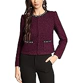 M.Infisavo Womens Sequin Crew Neck Tweed Jackets Blazer Party Business Casual Hooking Closure Outfit
