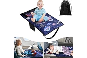 SEAMOSH Toddler Airplane Bed,Airplane Seat Extender for Kids,Toddler Kids Travel Essential Airplane Bed with Side Pocket for Baby Plane Travel Essentials Infant Foot Rest (Blue)