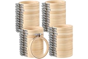 Hoteam 48 Pcs Small Embroidery Hoop Bulk Tiny Wooden Round Bamboo Sewing Circle Cross Stitch Embroidery Hoop for Craft Art Handy Sewing Home Ornaments Christmas Decoration (4 Inch)
