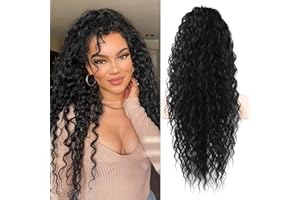 Flufymooz Ponytail Extension, 26 Inch Bohemian Style Drawstring Ponytail Hair Extensions for Women, Long Curly Wavy Pony Tail Natural Synthetic Hairpiece for Women (26 Inch Natural Black)