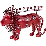 Red Lion Chanukah Menorah – for Standard Hanukah Candles and Most Oil Cups – Fun Novelty Design – 8" Tall x 11" Wide