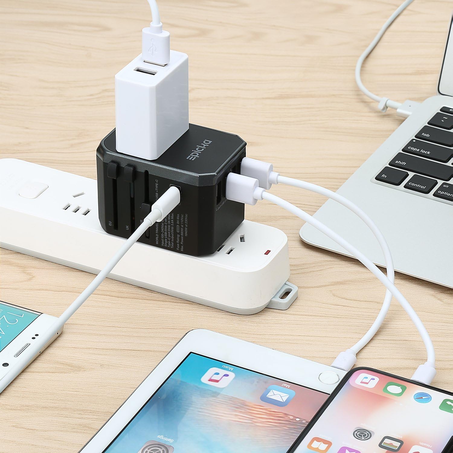 EPICKA Universal Travel Adapter One International Wall Charger AC Plug Adaptor with 5.6A Smart Power and and 3.0A USB Type-C for USA EU UK AUS - - 