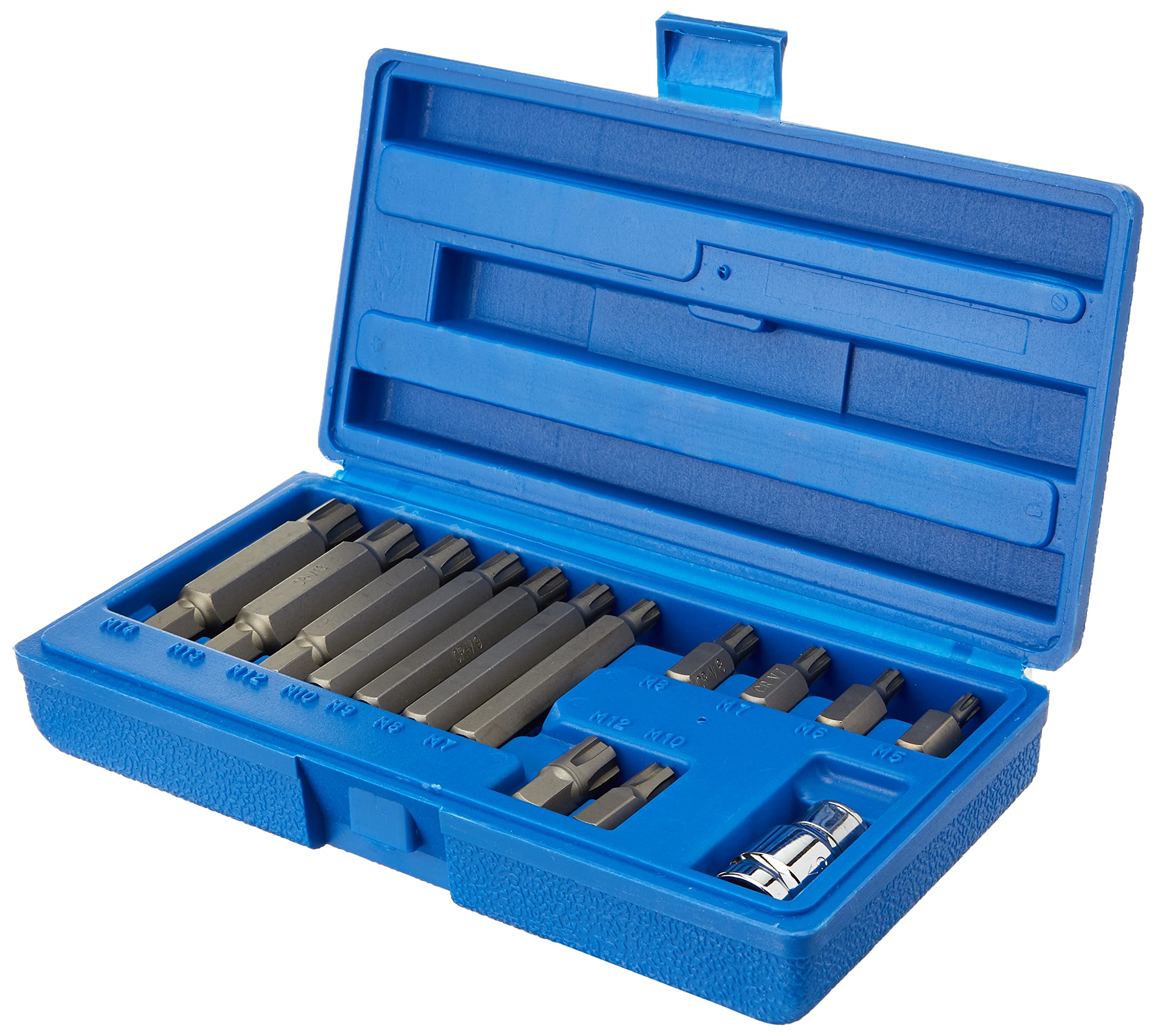 Bergen 14pc 1/2" DR Ribe Socket Bit Set M5-M14, Polydrive, Length 30-75mm B1168
