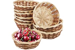 NINGWAAN Round Woven Basket Set, 7 Inch Diameter, 10 Pack for Bread and Fruit