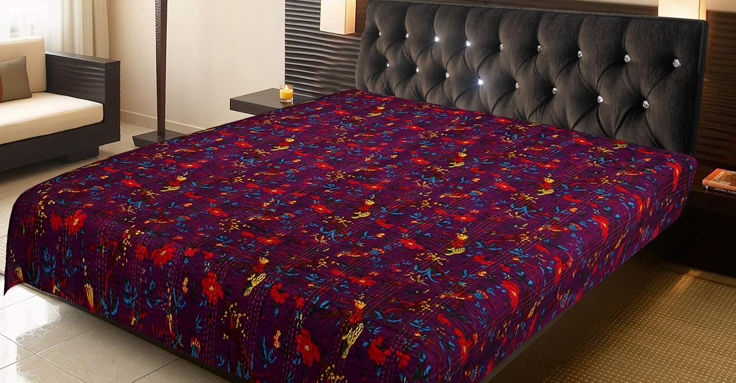 bed throw bed quilt bed cover Handmade Kantha Quilt Indian Cotton