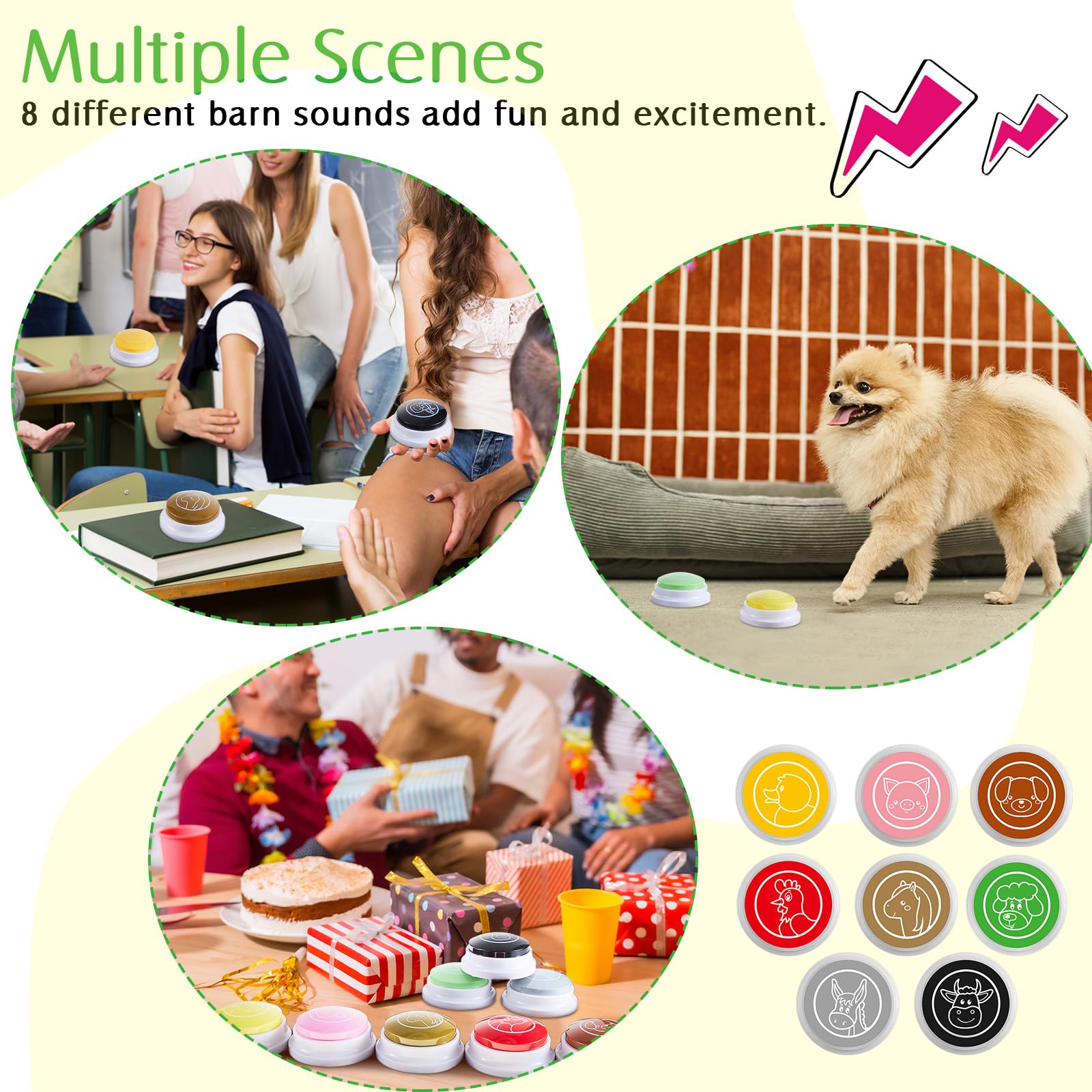 Syhood 8 Pcs Animal Sounds Buzzer for Trivia Games, Answer Buzzers for Classroom, Feud Jeopardy Buzzer Button with Lights and Sounds for Classroom Party Teacher Game Show(Classic Style)