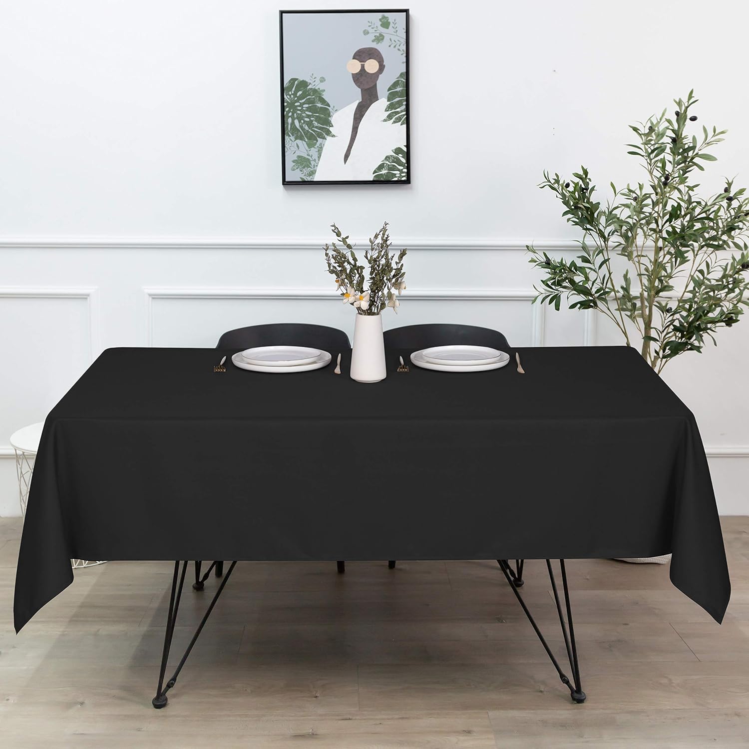 sancua Rectangle Tablecloth - 60 x 84 Inch - Stain and Wrinkle Resistant Washable Polyester Table Cloth, Decorative Fabric Table Cover for Dining Table, Buffet Parties and Camping, Black: Home & Kitchen