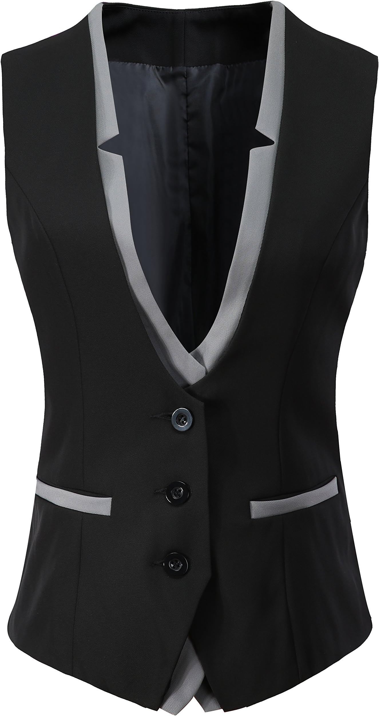 Vocni Women V-Neck Slim Fit Business Office Bottoned Dressy Suit Vest Waistcoat