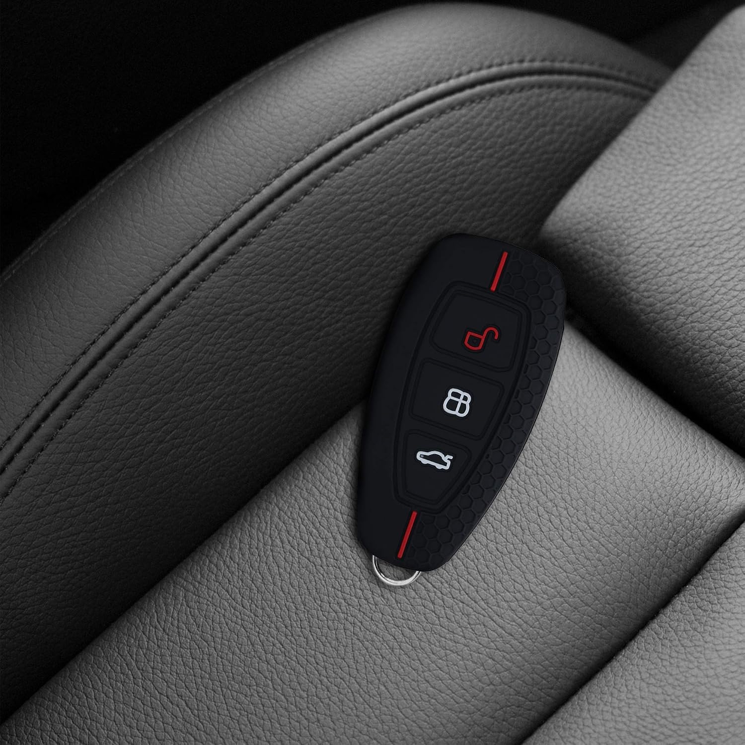 kwmobile Car Key Cover Compatible with Ford 3 Button Car Key Keyless Go Key Cover - Silicone Protective Car Key Fob Case - Black/Red - Image 3