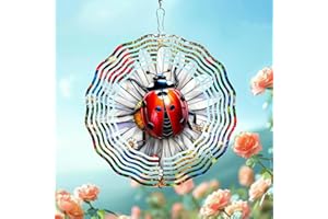 FKKsparkler Ladybug Wind Spinner 3D for Outdoor Decor, Stainless Steel Hanging Wind Spinner, Kinetic Art 10 inch Ornament Spinner for Garden Decoration