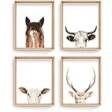 Haus and Hues Set of 4 Rustic Farm Animal Pictures - Horse Deer Cow and Goat Pictures Wall Decor | Farmhouse Pictures for the