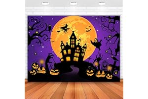 Avezano Halloween Backdrop Horror Moon Night Halloween Backgrounds for Parties Haunted Castle Scary Party Decoration, Purple 7 x 5
