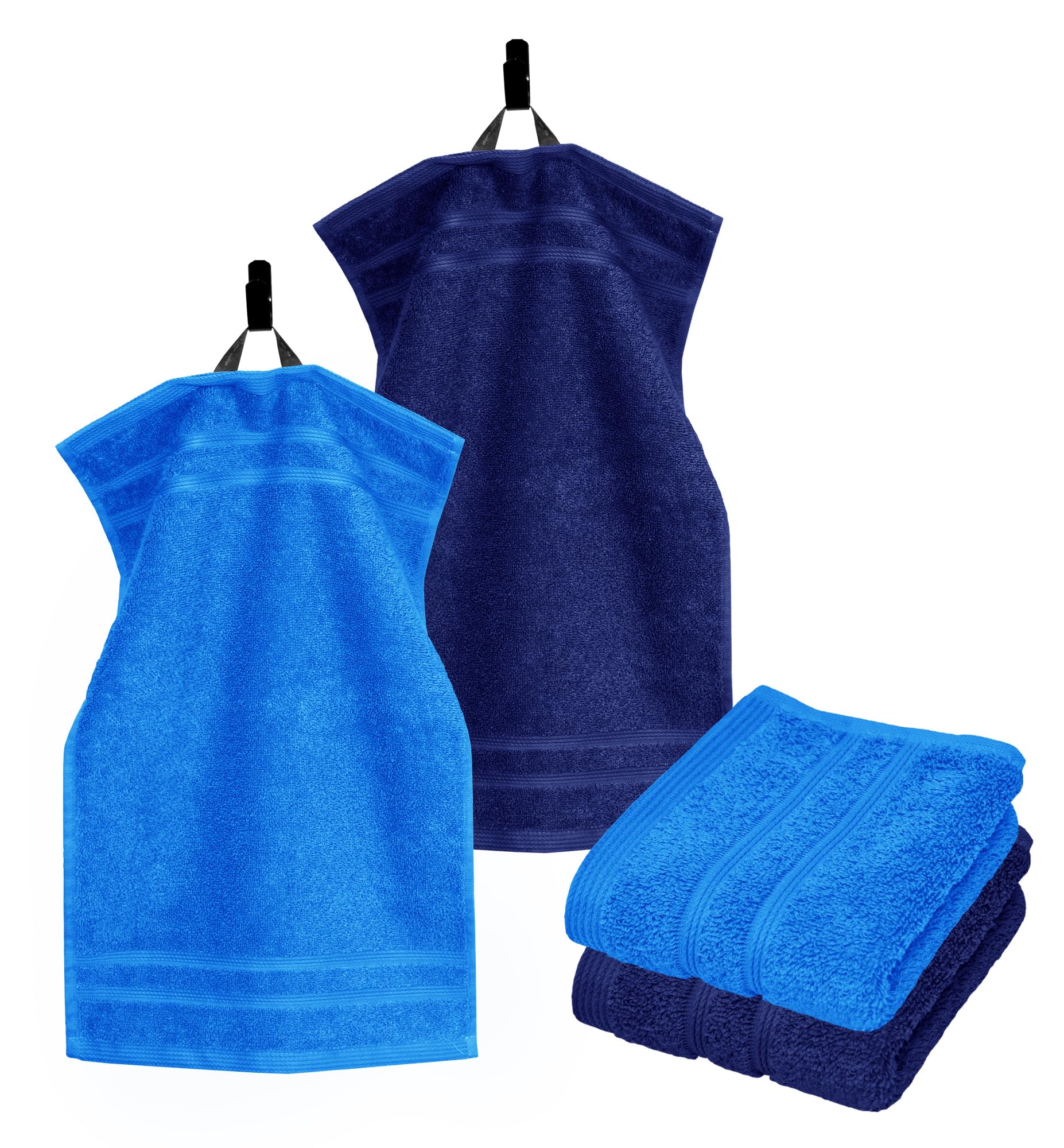 Lashuma 4x London guest towels blue, 2x terry towels capri and 2x hand towels navy, towels cotton bathroom 30x50 cm