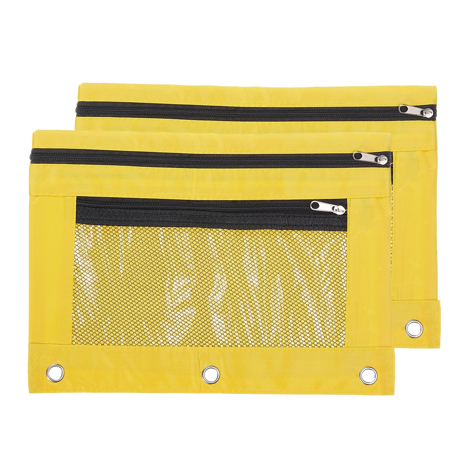 PATIKIL Pencil Pouch for 3 Rings Binder, 2 Pack Oxford Cloth Mesh Zipper Binder Pouch Pencil Case for Office Home, Yellow