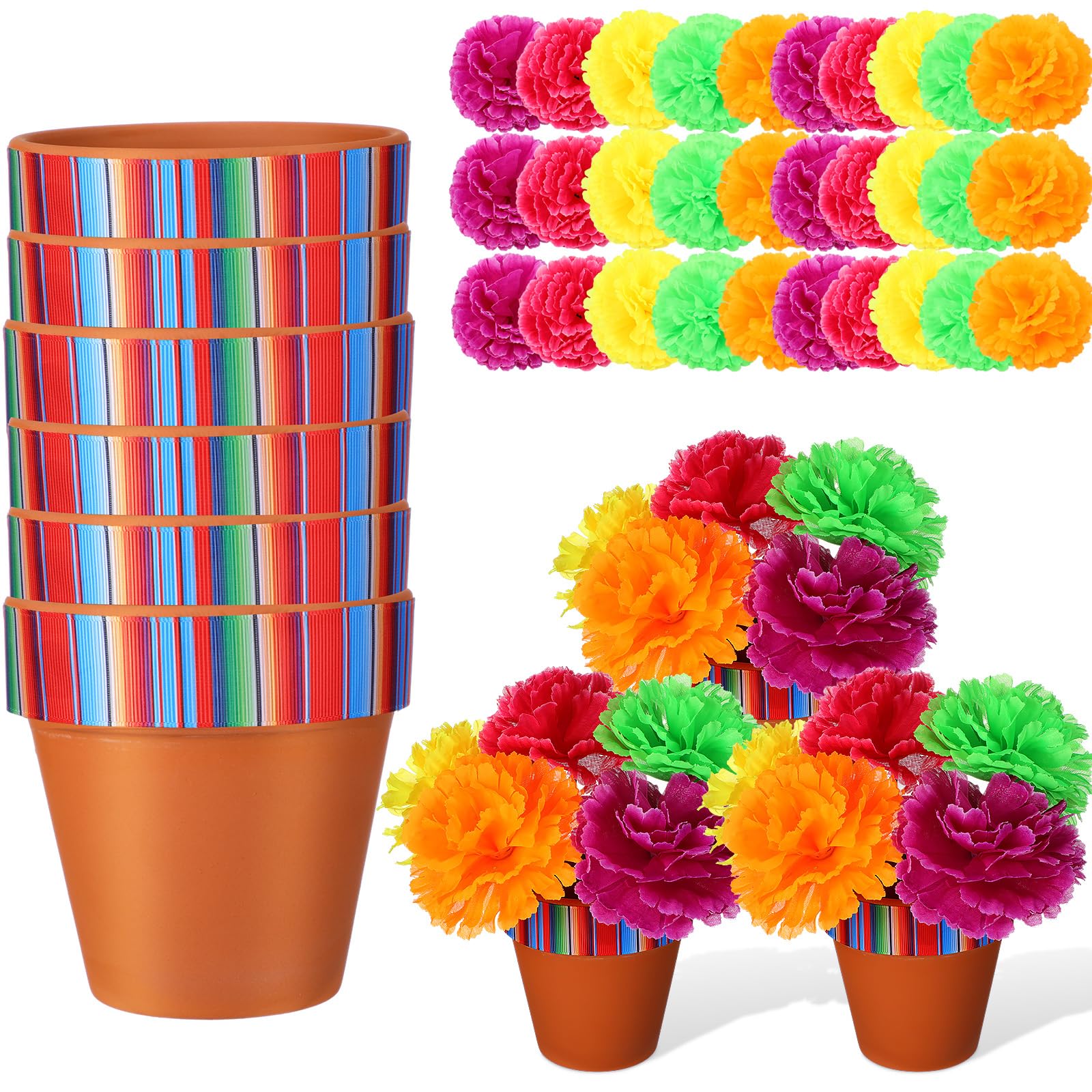 Photo 1 of Knitgrip 36 Pcs Mexican Table Decorations Centerpieces Fiesta Pots with Marigold Flower for Halloween Day of The Dead Party Tables Decorations