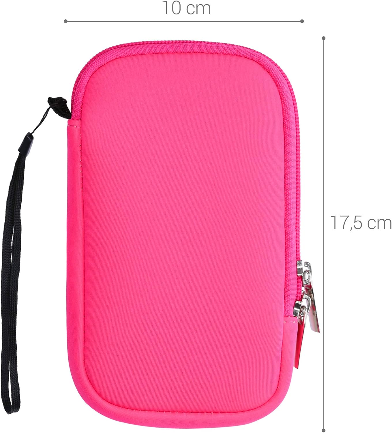 kwmobile Neoprene Phone Pouch Size L - 6.5" - Universal Cell Sleeve Mobile Bag with Zipper, Wrist Strap - Neon Pink - Image 5