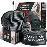 Pair 27.5 x 2.0/2.2/2.4/2.6 Mountain Bike Tubes 48mm Presta - Butyl Tube | Butyl Rubber Bicycle Tubes 27.5 inch, Spare Inner Tube for Mountain, Hybrid and Electric Bikes