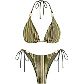 ZAFUL Women's Bikini Sets Beads Triangle Swimsuits 2 Piece String High Cut Cheeky Bathing Suits