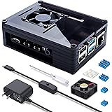 Miuzei Case for Raspberry Pi 4, Raspberry Pi 4 B Case with Fan 35mm, Pi 4 Model B 5V 3A Type-C Power Supply for Pi 4 B case,