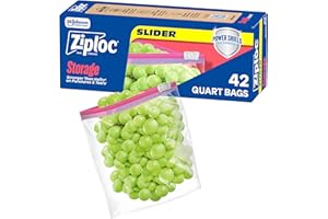 Ziploc Quart Food Storage Slider Bags, Power Shield Technology for More Durability, 42 Count